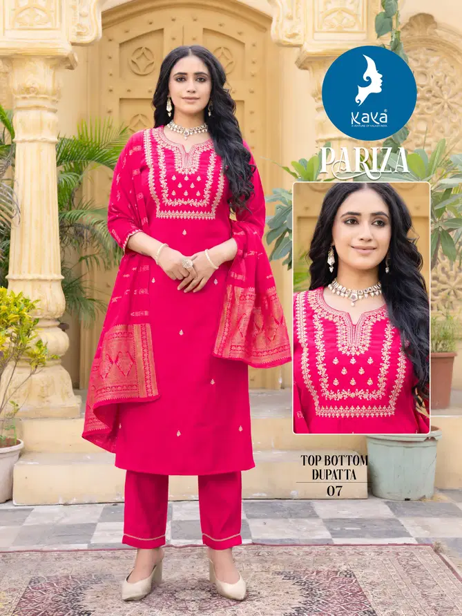 Pariza By Kaya Roman Silk Embroidery Kurti With Bottom Dupatta Wholesale Shop In Surat